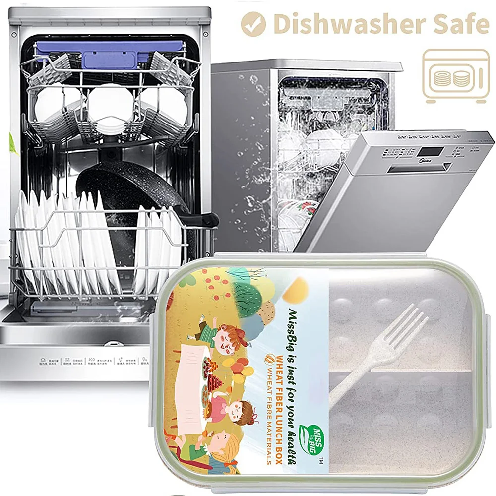 Leak-Proof Lunch Containers No BPA Microwave Dishwasher Safe Bento Box Plastic Lunch Box Wheat Fiber Thermal Lunch Box for Kids