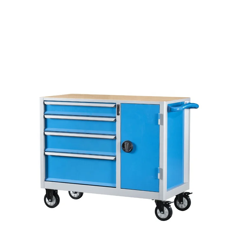 Professional Tool Set 4 Drawers 1 Door Tool Trolley Lockable Toolbox Garage Storage Cabinet Tool Cart
