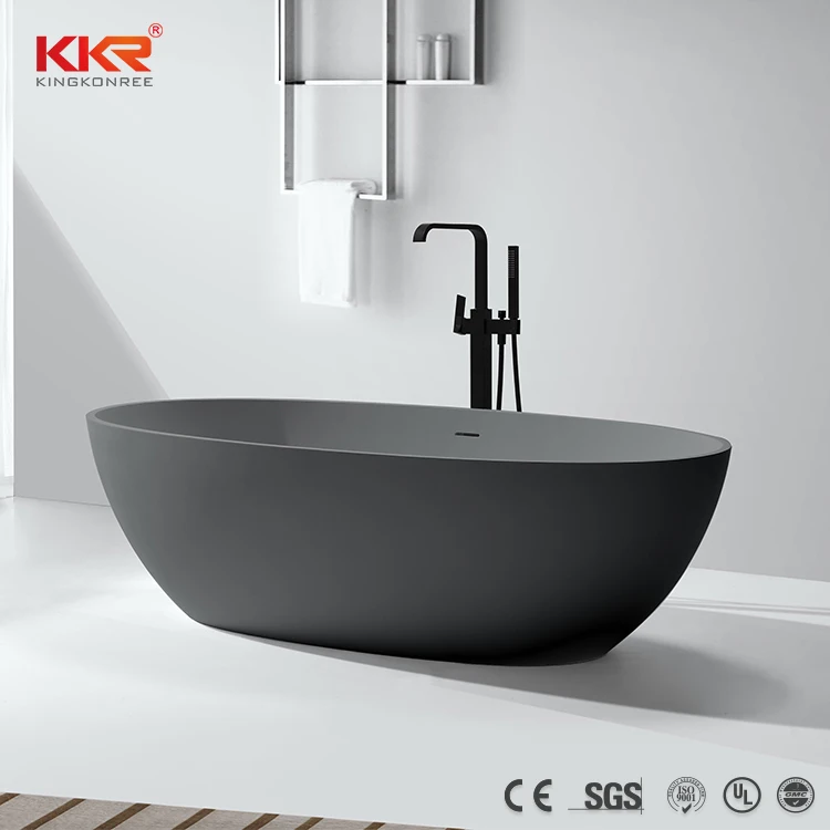 
Acrylic Solid Surface Resin Stone Soak Freestanding Bathtub Black Oval Stone Bath Tub 