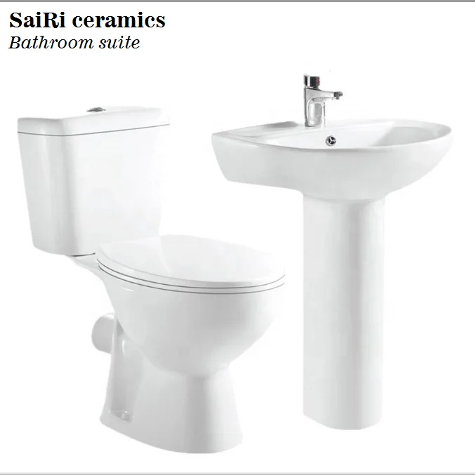 SaiRi Cheap bathroom suites square two piece toilet bowl with counter designs washbasin and bidet in set