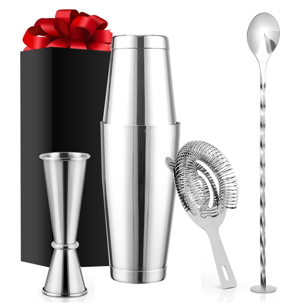 Strainer Double Measuring Jigger Mixing Spoon Bartender Kit Boston Cocktail Shaker Set