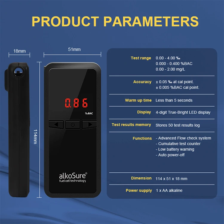 High Precision Disposable Mouth-piece Electrochemical Alcohol Breath Detector