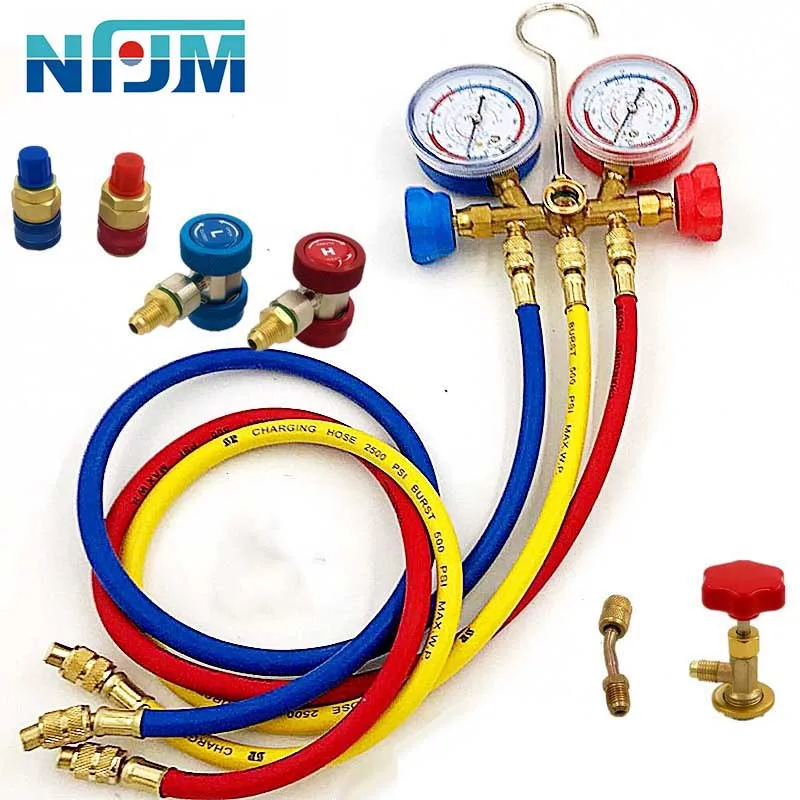 NFJM безмасляный R410a R134a R22 R404a 4-сторонний коллектор хладагента манометр