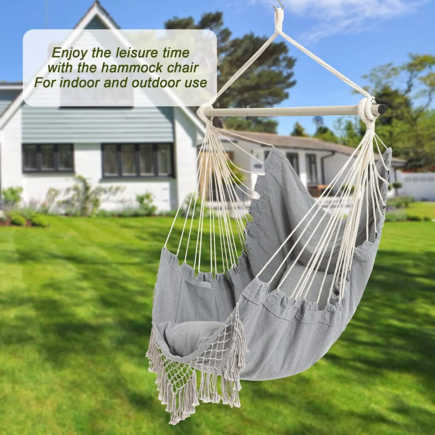 Hammock Chair Hanging Chair Swing Chair for Bedroom Indoor Outdoor with Iron bar