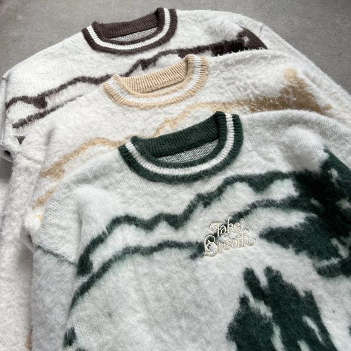 Men Mohair sweater Custom Pattern & Design Fuzzy Pullover Jacquard Pattern Knitwear Knit winter mohair knitted sweater Cardigan