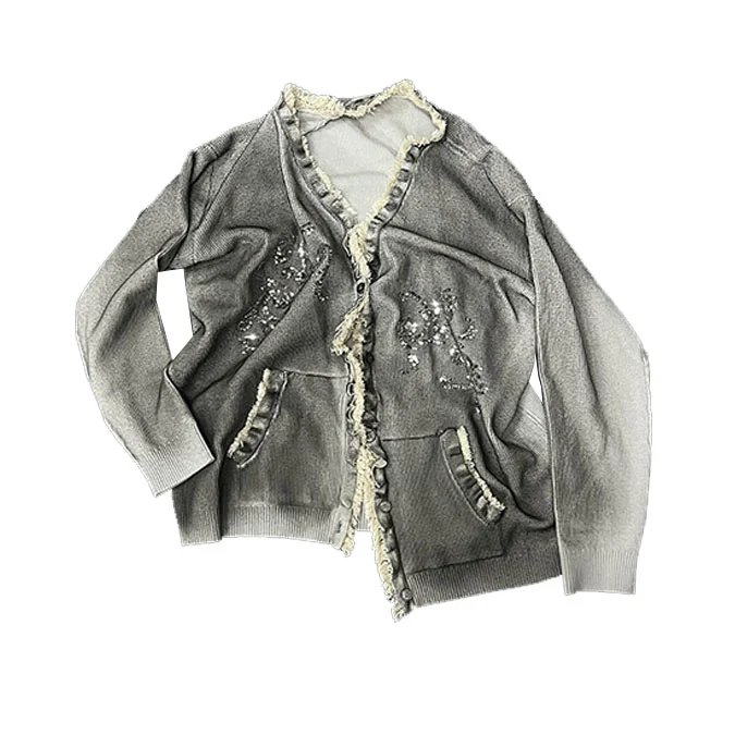 Finch Garment Distressed knitted Cashmere Jumper sweater Design Bead-Embellished Oversized Mens Cotton Wool Cardigan Womens