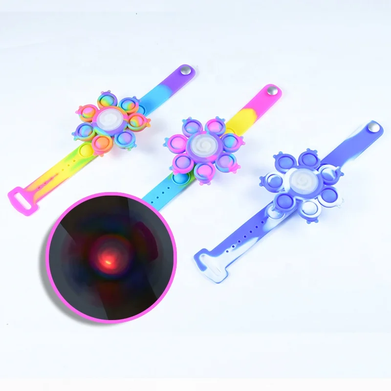 Silicone Reliever Autism Anti Stress kids Push Spinner Watch Light Led Spinning Pop Bubble Bracelet