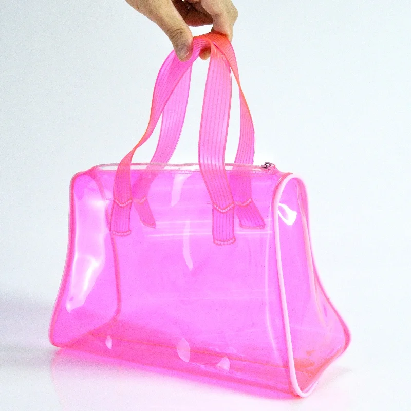 Wholesale Reusable Waterproof Pvc Clear Plastic 2 Handles Travel Zipper Handbags Plastic Christmas Gift Bags Shoulder Bags