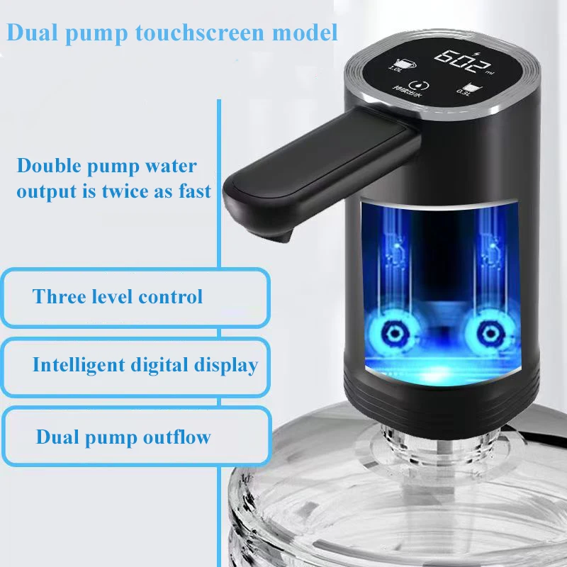 HK-D15 2024 Portable USB Rechargeable Electric Automatic Pump Water Dispenser Double Pumps LED Light Cold Car Water Dispenser