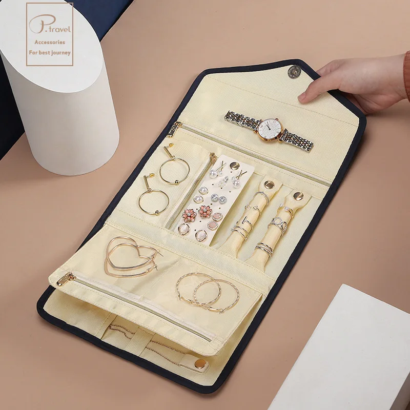 wholesale classic travel jewellery organizer bracelet necklace ring earring case roll foldable velvet jewelry storage holder