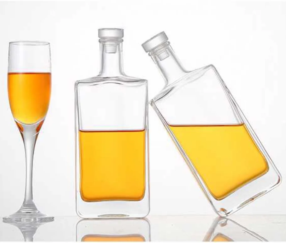 Hot sale 16oz 500ml square glass liquor bottle vodka whisky packing custom label glass bottle with cork or glass lid