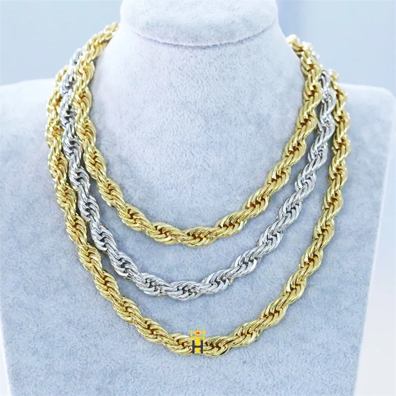 Stainless steel rope chain factory custom length gold chain necklace kolye for men hip hop jewelry