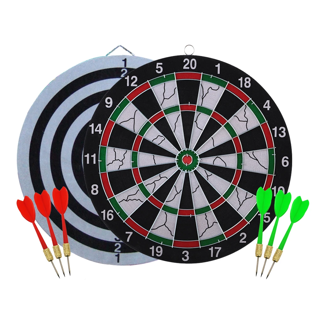 Double-Sided Dart Board Set Paper Flocking 12inch 15inch 17inch Classic Style Dartboard with 6pcs Darts for Indoor party game