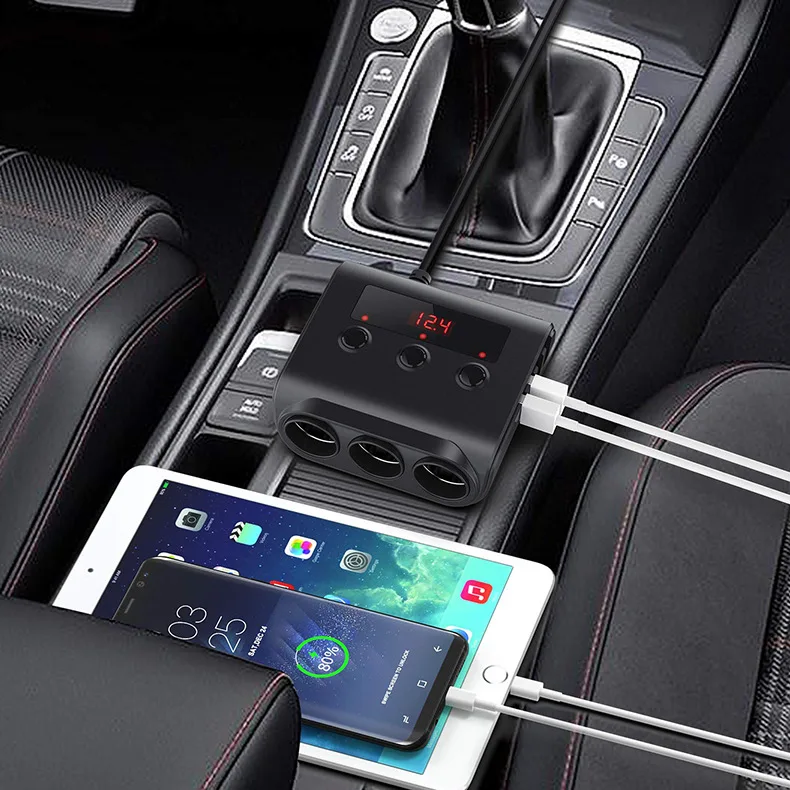 TR12 Новый разветвитель 3 гнезда зарядки 4 порта автомобильное Usb зарядное устройство с подключением от прикуривателя выключателем напряжение дисплея