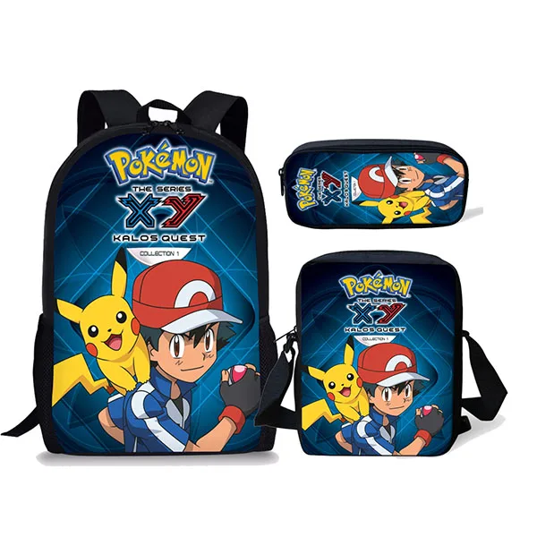3PCS School Bag Set Cartoon Anime Pokemon Kids Backpack Girls Boys Orthopedic Children Travel Daypack Pikachu Bookbags