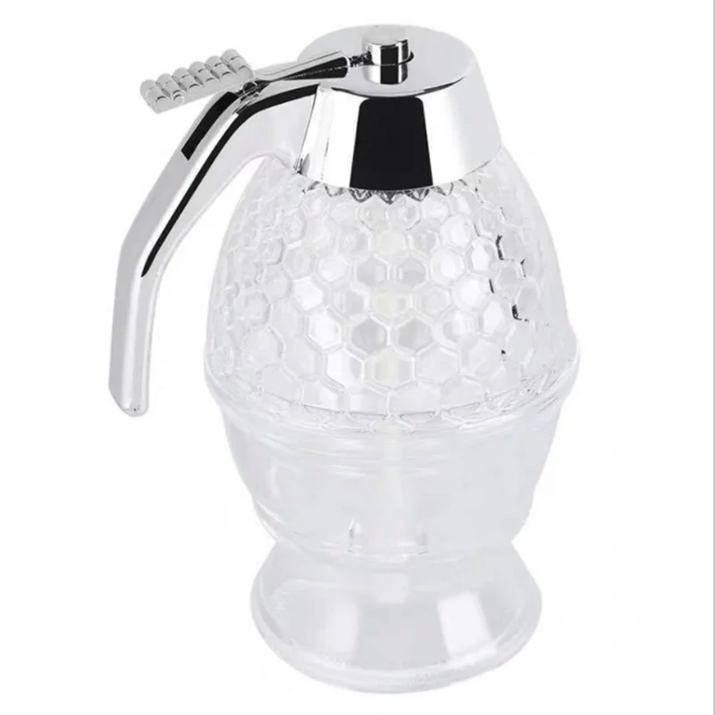 Honeycomb Container Honey Syrup and Sugar Jar Pot No Drip Dispenser with Stand
