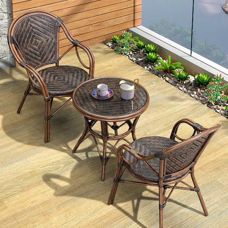 Commercial Grade Outdoor All Weather Patio Garden Furniture Rattan Cafe Bistro Coffee Table for Coffee Shop