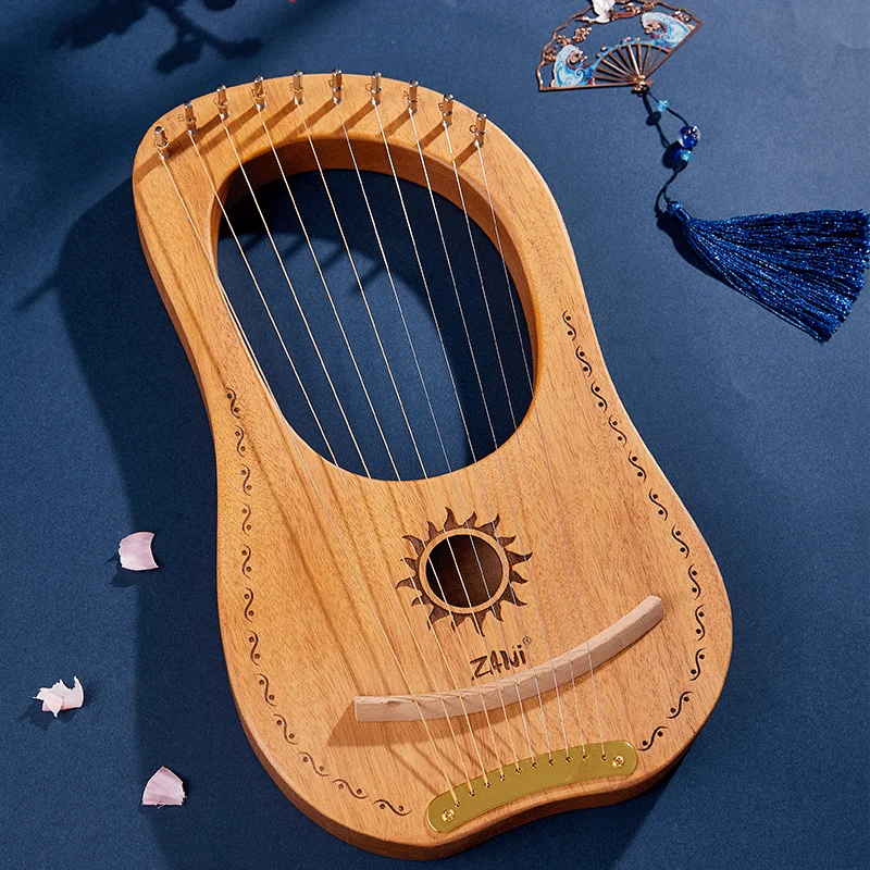 Hot sale mahogany wood professional musical instrument harp 10 Strings box type Lyre Harp