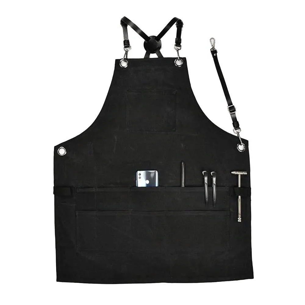Mens Waxed Canvas Heavy Duty Tool Apron Adjustable Woodworking Machinist Shop Bib Apron