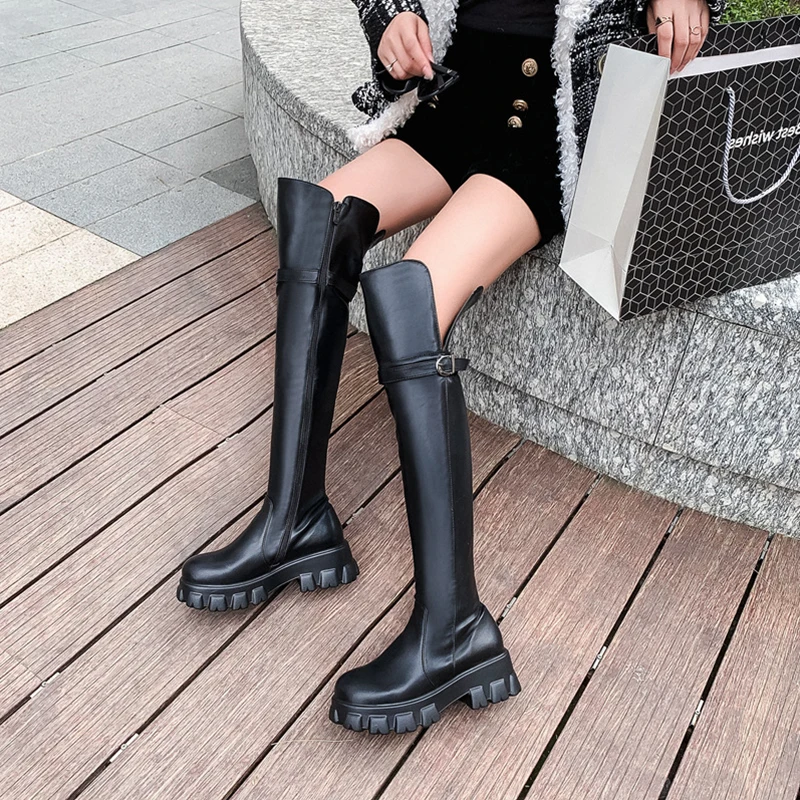 2021 Fall Winter New Black Long Boots High Heels Women Fashion Over Knee High Boots Female