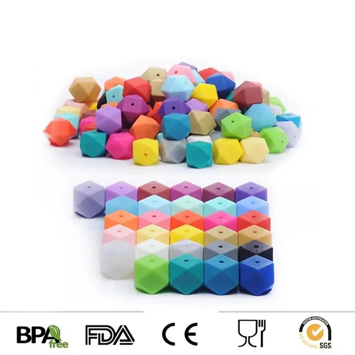 14mm Hexagon Character Letter Wholesale Focal Wristlet Bracelet Teething Keychain Custom Silicone Beads For Pen Jewelry Making