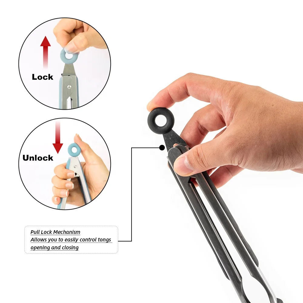 In Stock High Quality Stainless Steel Serving Tongs With Locking Kitchen Food Tongs With Silicone Tips
