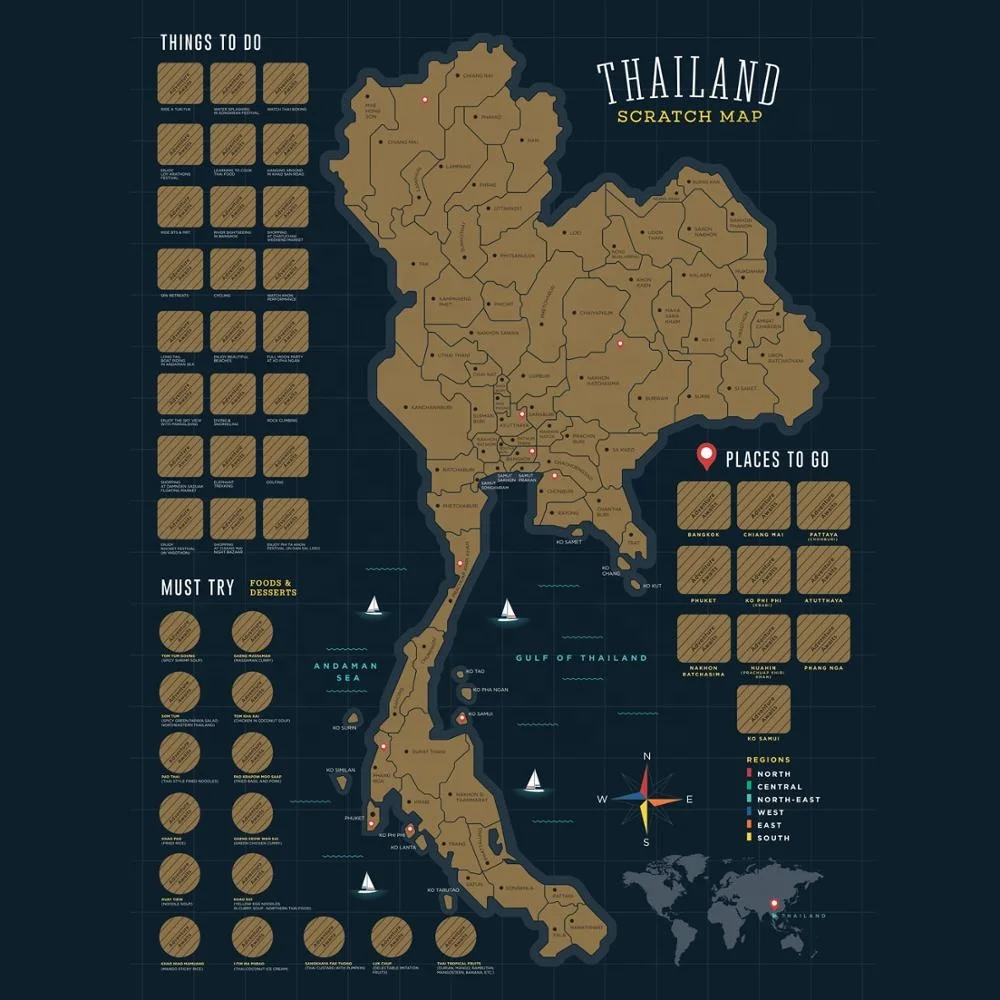 Индивидуальная царапина, Карта путешествий из Таиланда, царапина с аксессуарами
