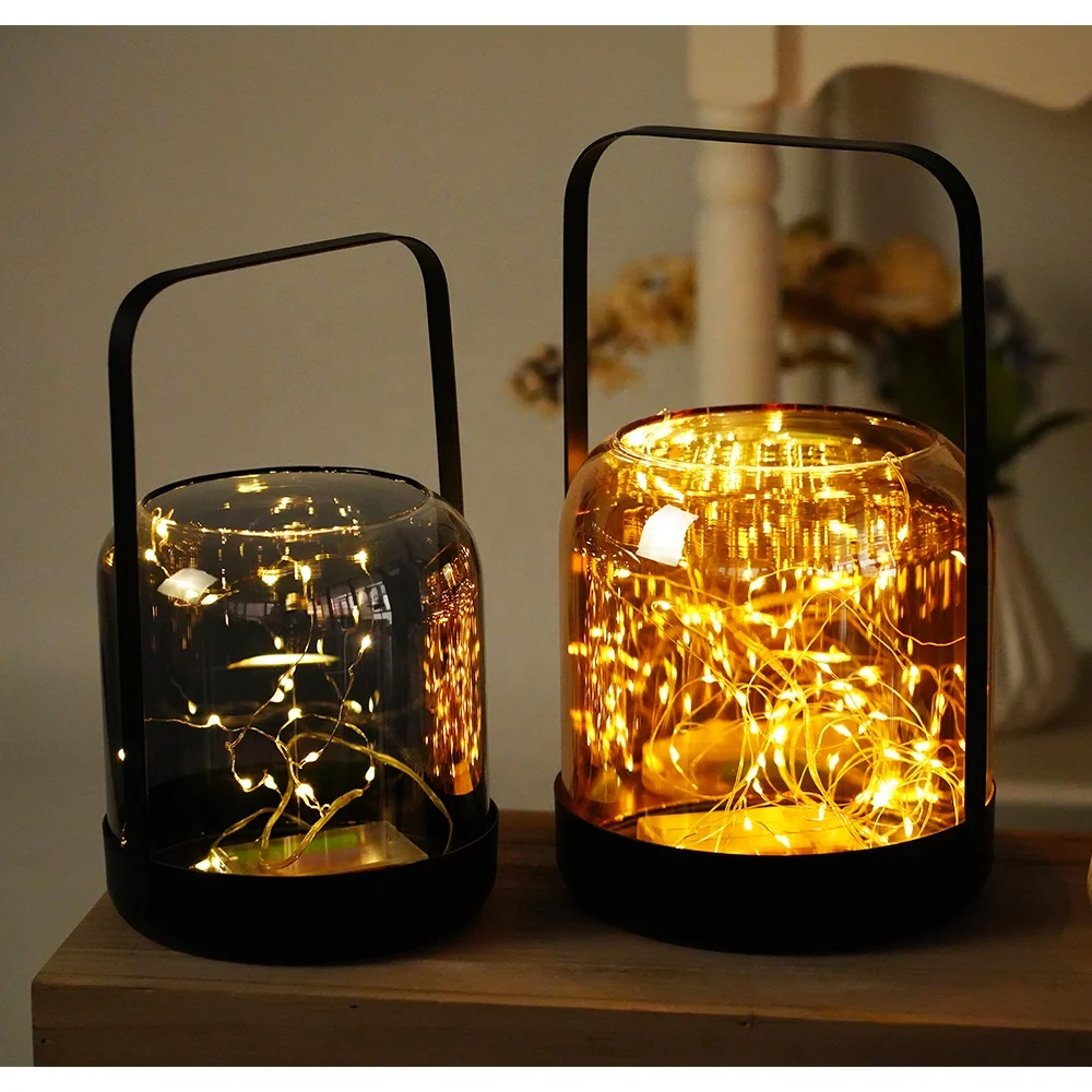 Foryoudecor new royal glass candle lantern set of 2 smoky glass metal pilar lantern for everyday use