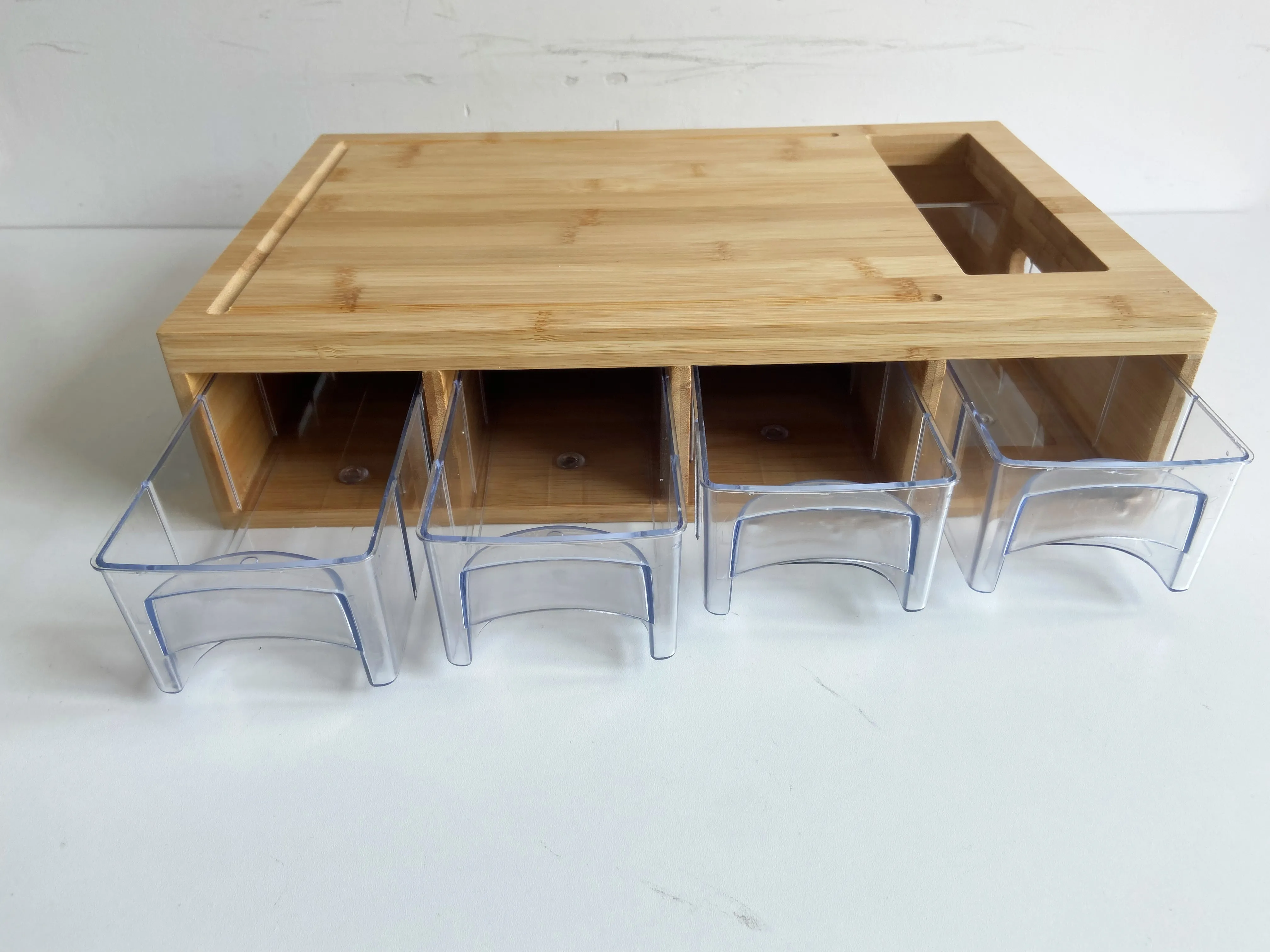 Bamboo Cutting Board With Drawers And 4 container Tray Juice grooves