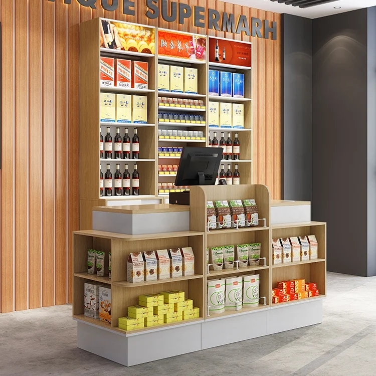 Multifunctional movable  wooden cash counter for small shops