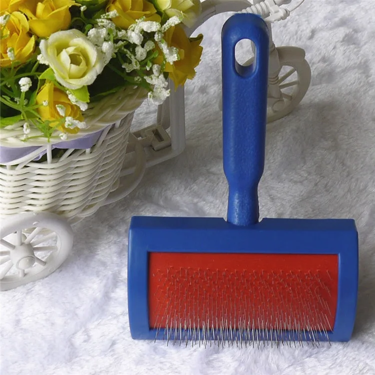 Simple Plastic Handle Pet Dog Cat Animal Puppy Poodle Long Hair Fur Cleaning Grooming Slicker Brush