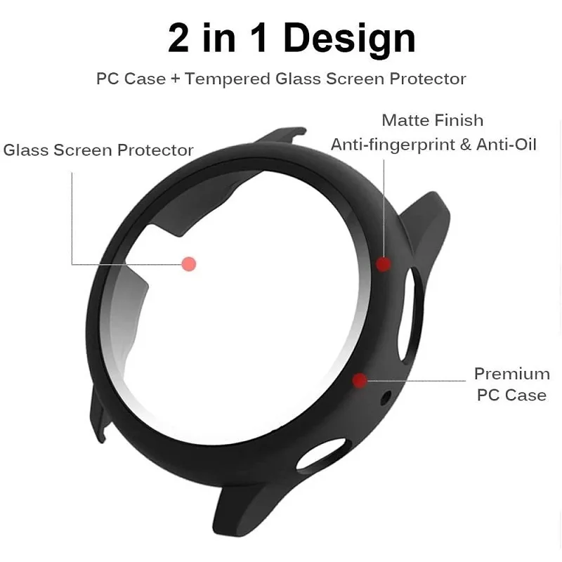 1pc Luxury Matte Hard PC Case For Samsung Galaxy Watch Active 2 44mm 40mm Tempered Glass Full Screen Watch Protective Cover
