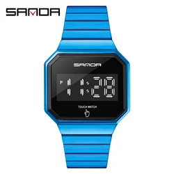 Sanda 8001 Роскошные светодиодные наручные часы с сенсорным экраном для мужчин светящиеся водонепроницаемые стальные