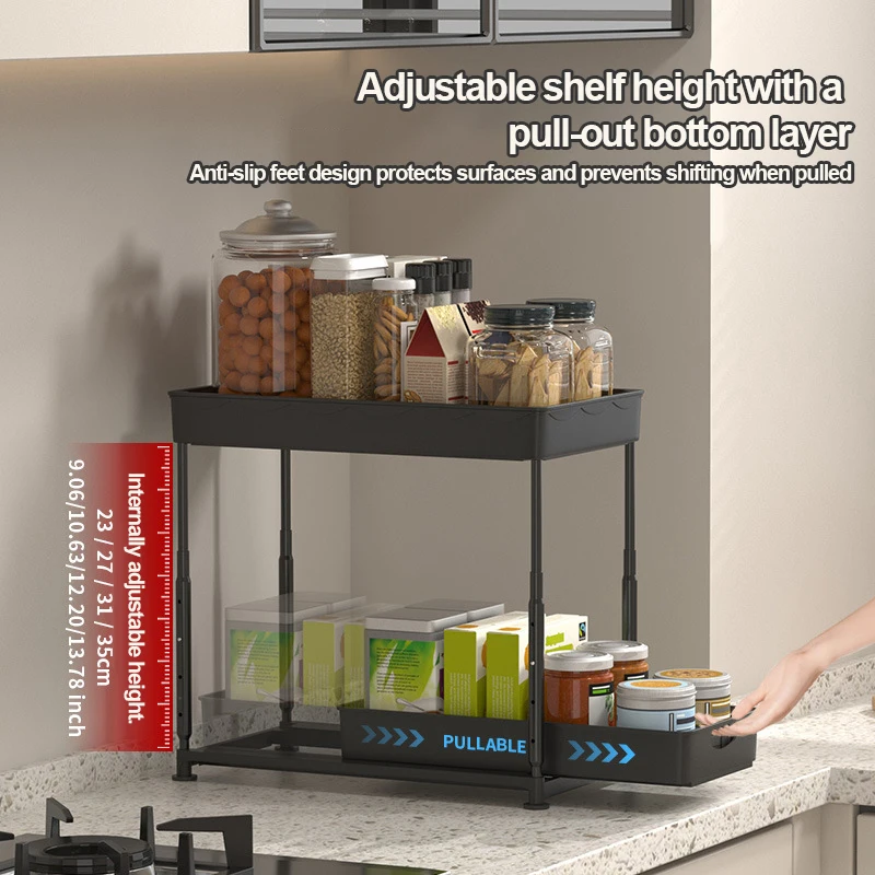 Under Cabinet Organizer Under Sink Storage Under Sliding Cabinet Basket Organizer Kitchen 2 Tier Kitchen Under Sink Organizer