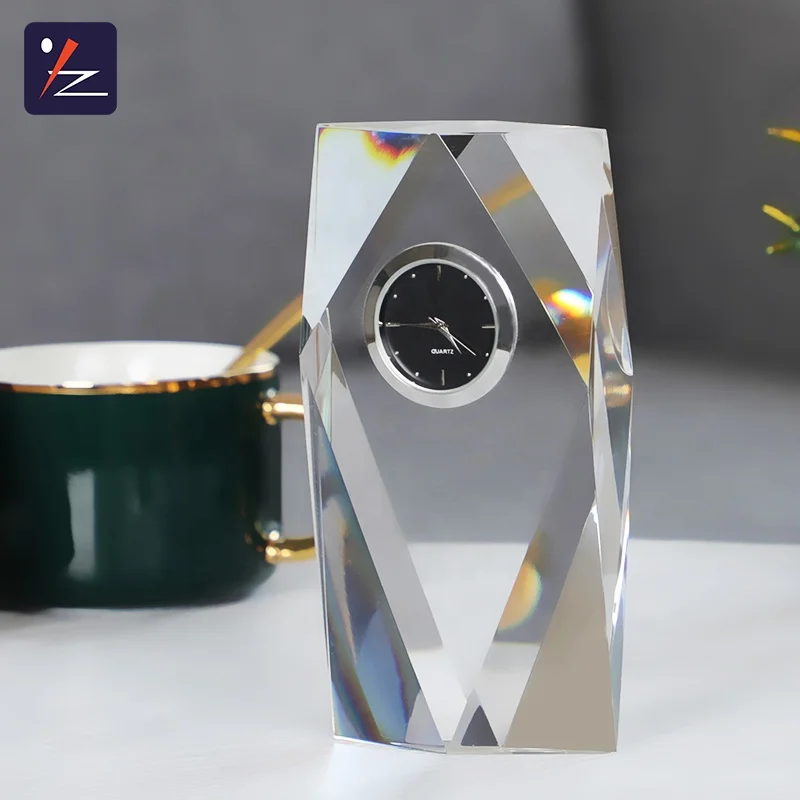 Оптовая продажа хрустальные свадебные сувениры подарки на годовщину с логотипом заказ настольные часы кристаллами