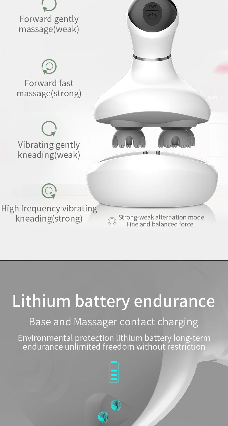 Multi modes hand held hair massager scalp applicator soft 4d scalp care massager automatic usb battery