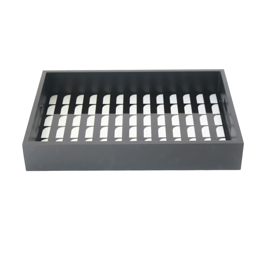 Wholesale Kitchen Chess Black And White Checkerboard Coffee Storage Trays Decorative Glass MIirror Tray Set