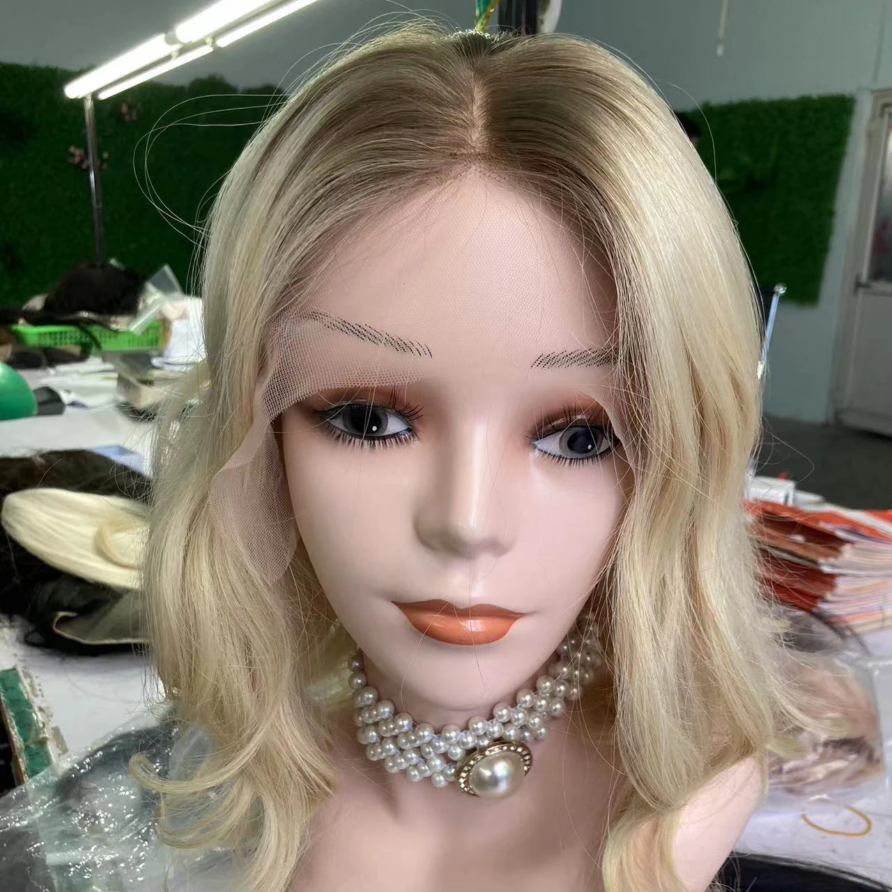 Factory custom anti slip silicone human hair wigs European virgin hair glueless silk base lace front medical wig for alopecia