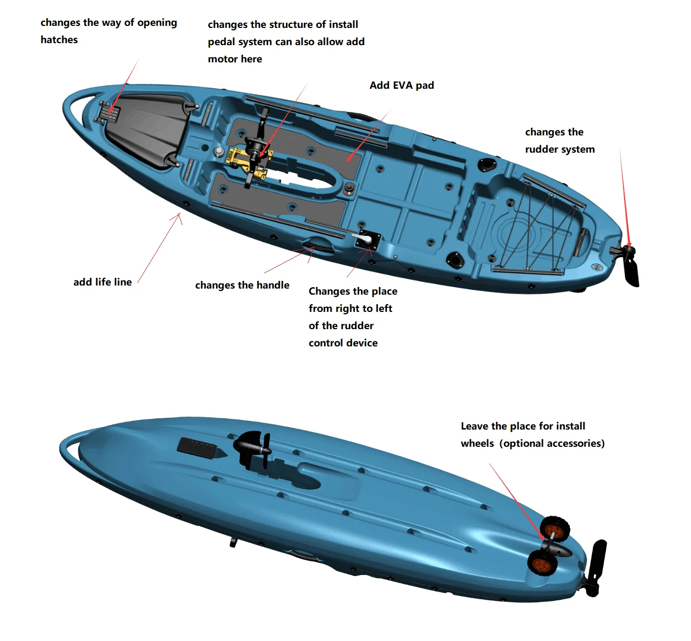 pedal boat fishing kayak with rudder