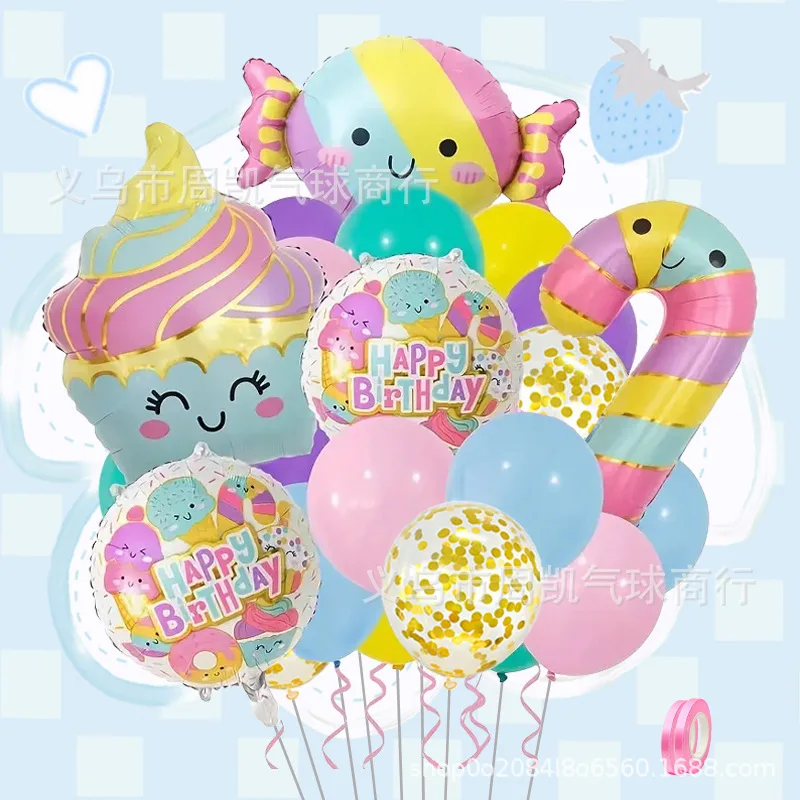 Cross-border cartoon candy Ice cream aluminum film colored balloon set Wholesale Birthday party party decoration