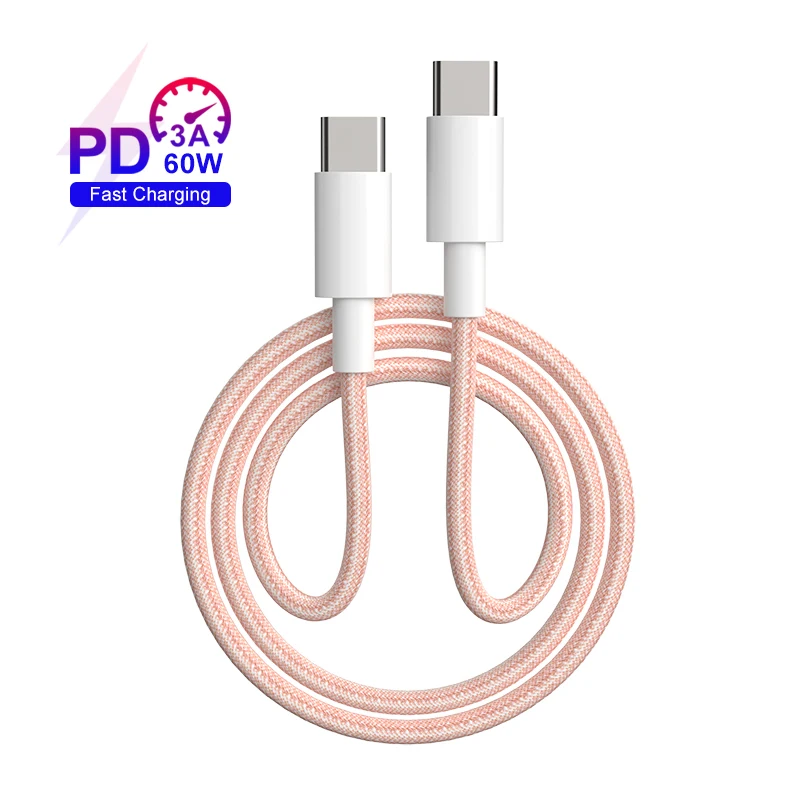 2022 new products 60W PD USB-C to USB C cable nylon braided fast Charging cable type c data cable for huawei for macbook