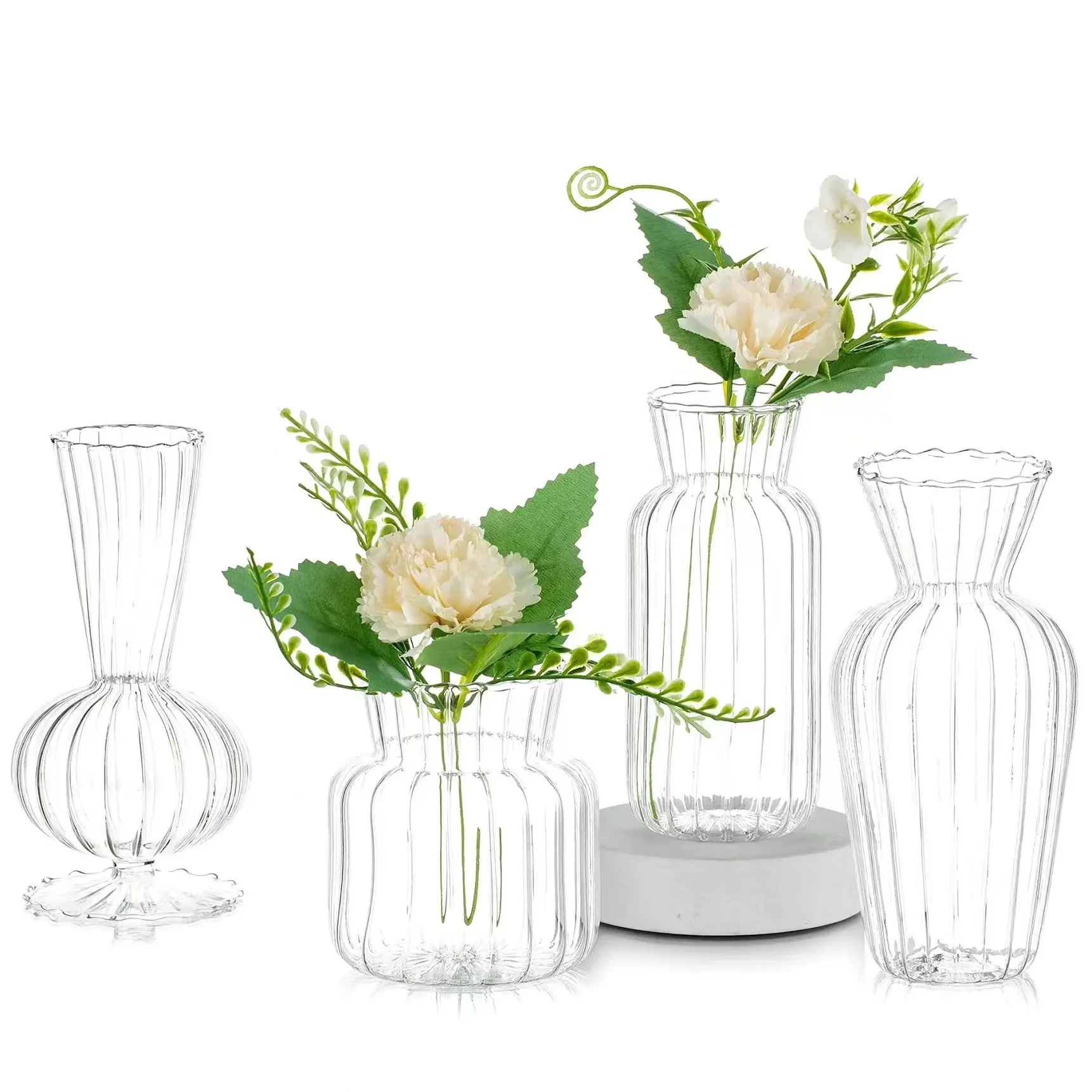 wholesale cylinder ribbed glass bud vase wedding small single mini bud flower vase clear glass bud vase set in bulk