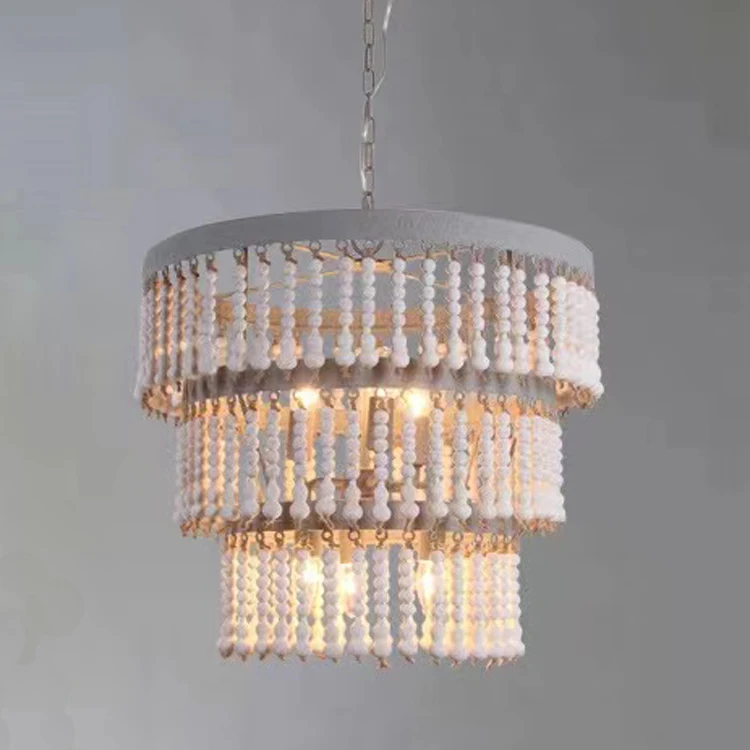 American countryside Retro BOHEMIA wood Coloured Wooden Bead Design Chandelier For Living Room