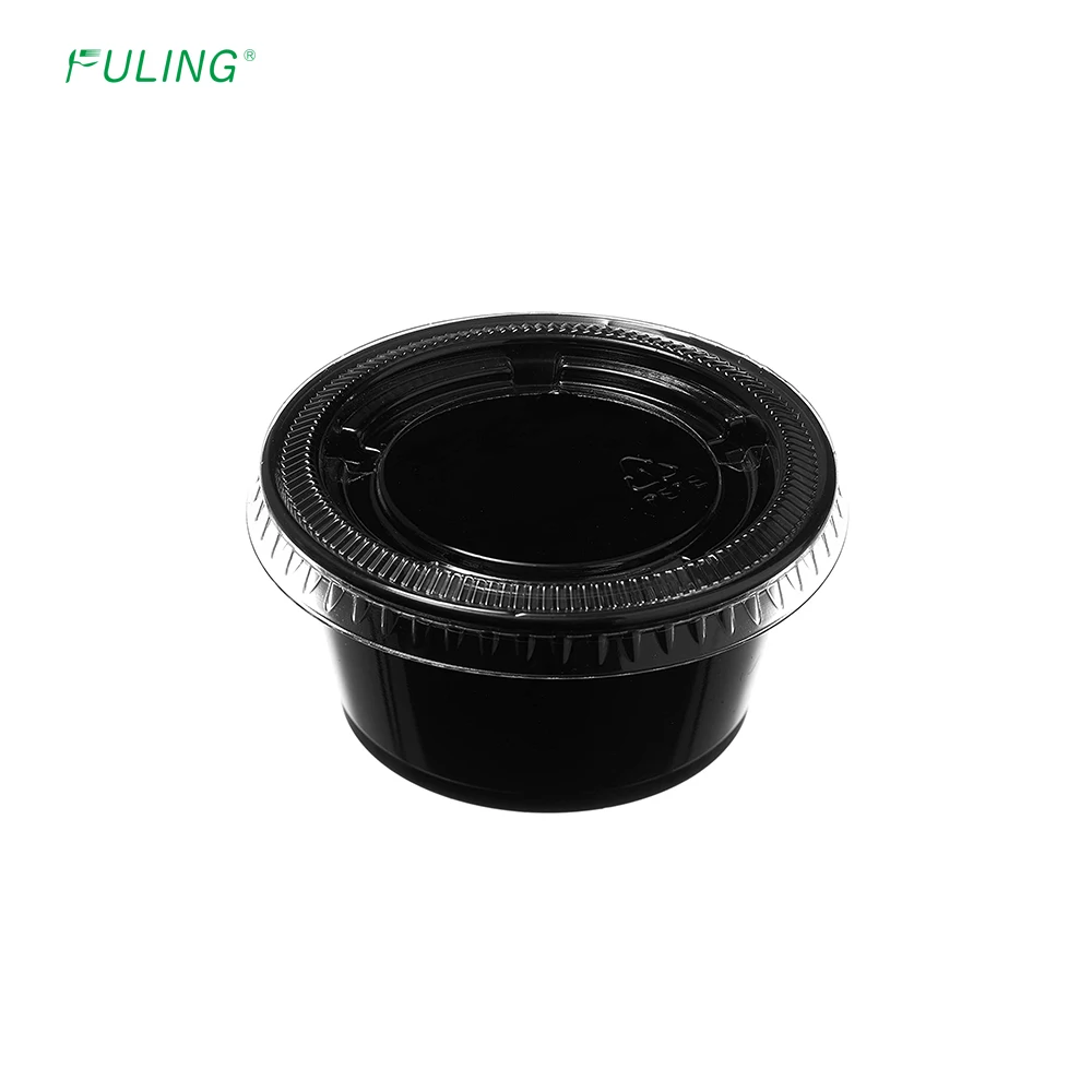 FULING To go Restaurants Plastic PP Sauce Food Container Black 1.5oz 2 oz Portion Cup With Lids