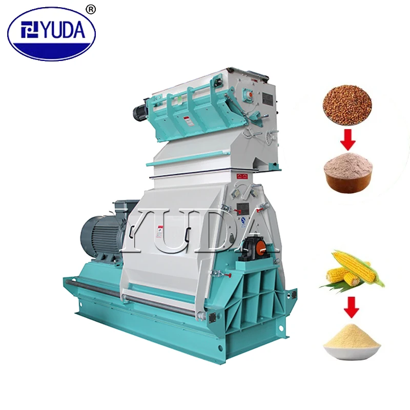 YUDA Grain Rice Maize Wheat Corn Animal Feeds Hammer Mill with impeller feeder with stone remover for Long Service Life