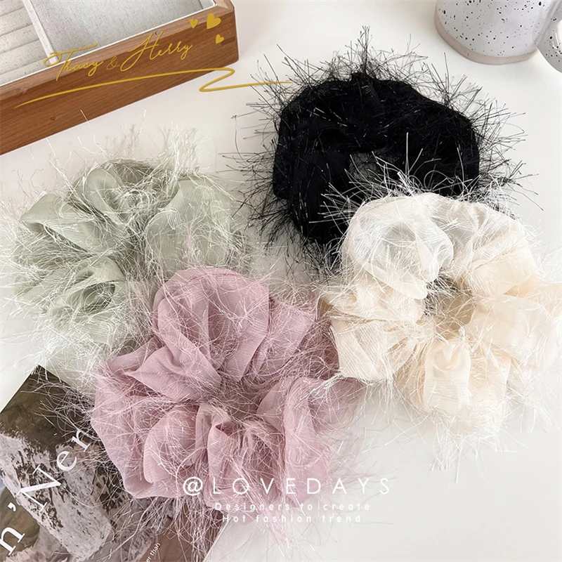 Tracy & Herry 2023 New Net Yarn Floating Flocculant Large Scrunchie Fashion Fairy Hair Tie  Elegant Hair Accessories Rope