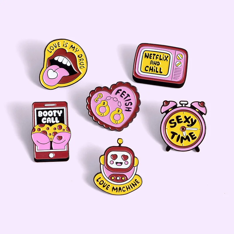 New arrival Multi-style cartoon handcuffs TV alarm clock lips alloy cute pins brooch