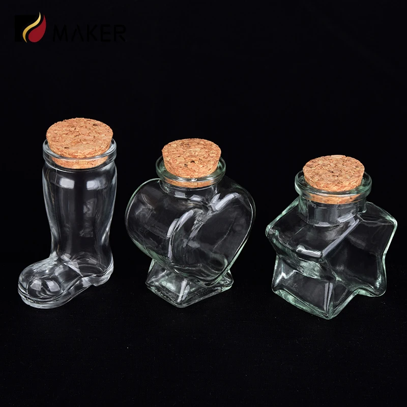 Wholesale Heart Star Shaped Glass Storage Wishing Jar Candy Favor Bottle With Cork Wooden Stopper For Decor Diy Gift Home Party