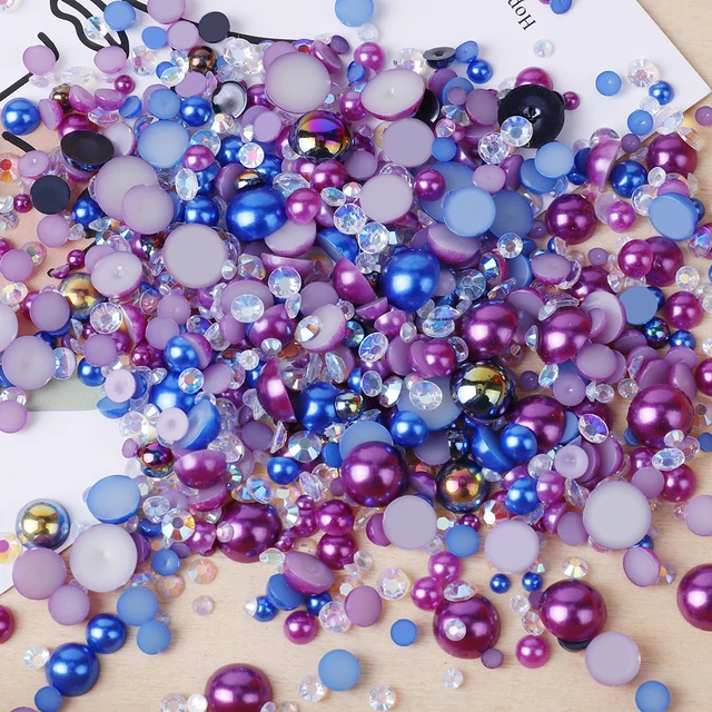 30g Half Round Varies ABS Plastic Beads Resin Flat Back Pearl Rhinestone Mix Resin Rhinestone