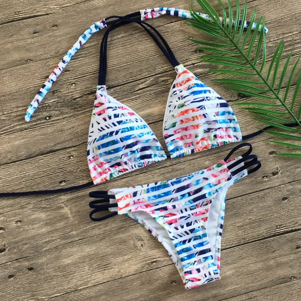 
New European and American bikini sexy split swimsuit printed swimsuit 